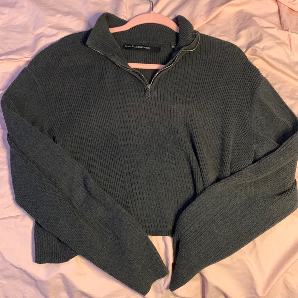 Perry Ellis Portfolio, L, Cropped Quarter Zip Sweater